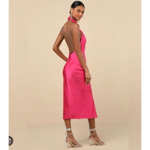 Lulu’s Dress Women's Large Pink Satin Beyond Classy Halter Midi Formal Valentine